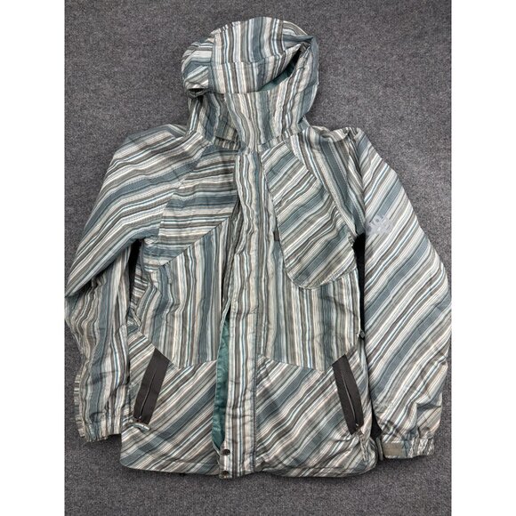 686 Jacket Mens Large Gray Blue Striped Waterproof Snowboard Hooded Coat - Picture 1 of 9
